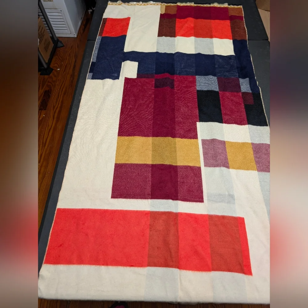 Colorful Block Pattern Mulberry Silk And Fine Wool‎ Scarf